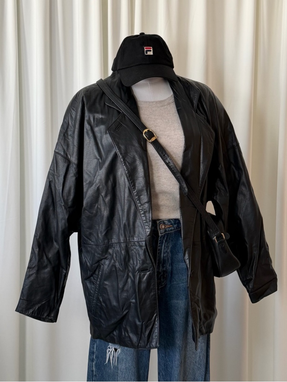 Toffs Vintage 90s Black Leather Jacket Size Medium. - Picture 6 of 16